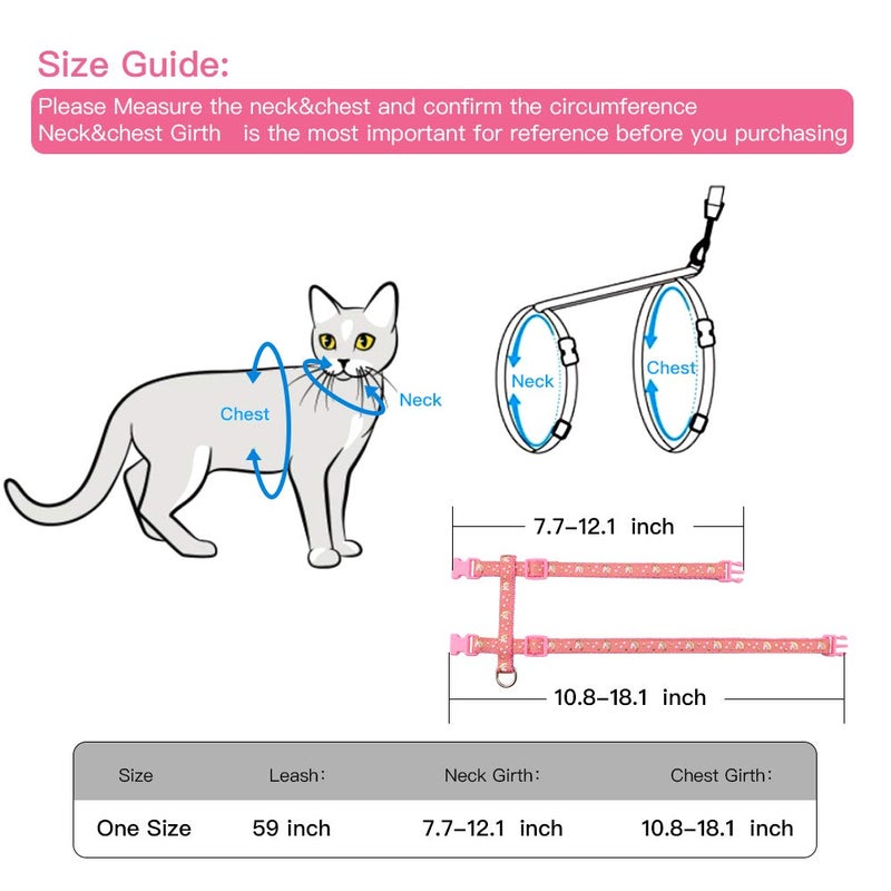 Baeuppit Cat Harness and Leash Set Gold Moons Stars Soft Nylon Escape Proof Adjustable for Kittens Small Animals Glow in The Dark (Pink) - Image 4